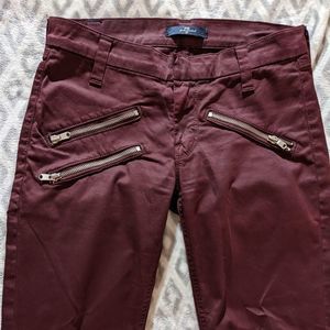 7 For All Mankind pants Maroon Size 24 Moto Zipper Ankle Skinny